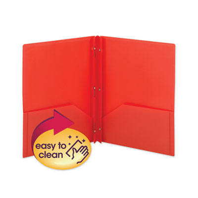 Smead Poly Two-Pocket Folder w/Fasteners, 11 x 8 1/2, Red, 25/Box SMD87727