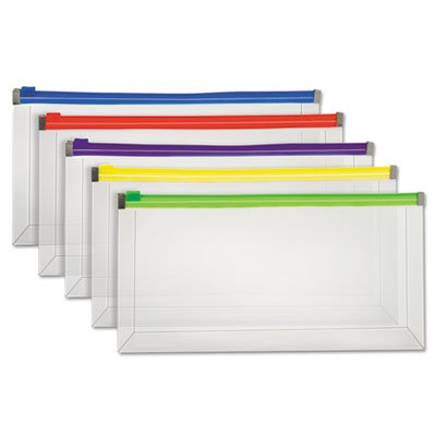 Poly Zip Envelope, Check, Open Side, Assorted, 5/Pack PFX85293
