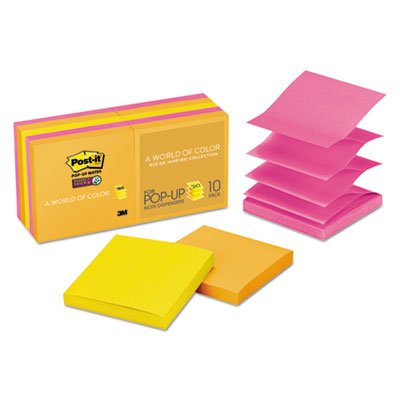 Post-It Pop-Up Notes Super Sticky Pop-up 3 x 3 Note Refill, Rio de Janeiro, 90/Pad, 10