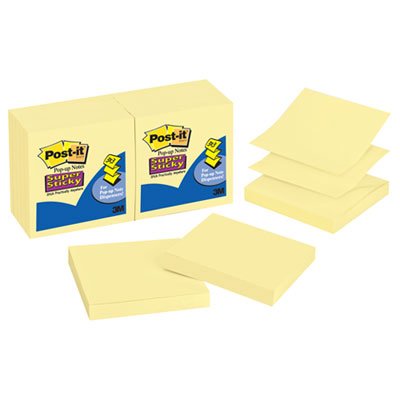 Post-It Pop-Up Notes Super Sticky Pop-up 3 x 3 Note Refill, Canary Yellow, 90/Pad, 12 Pads