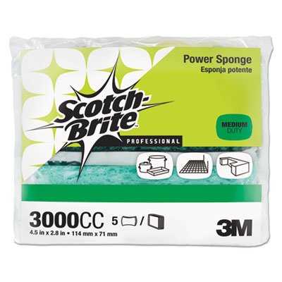 Scotch-Brite Industrial Power Sponge, Teal, 2 4/5 x 4 1/2, 5/Pack MMM3000CC
