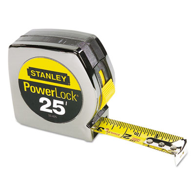 Stanley Powerlock II Power Return Rule, 1" x 25ft, Chrome/Yellow BOS33425