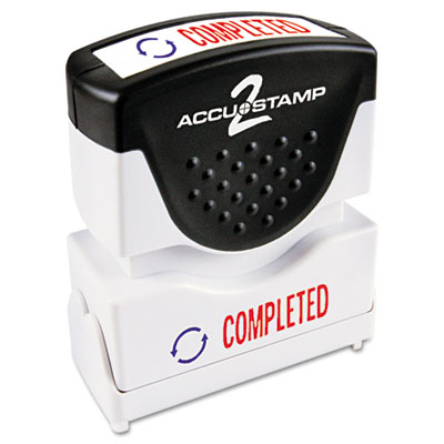 ACCUSTAMP2 Pre-Inked Shutter Stamp with Microban, Red/Blue, COMPLETED, 1 5/8 x 1/2 COS035538