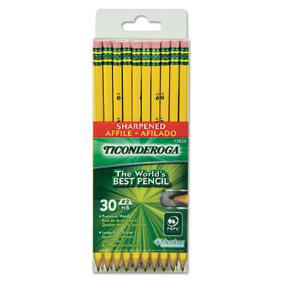 Ticonderoga Pre-Sharpened Pencil, HB (#2), Black Lead, Yellow Barrel, 30/Pack DIX13830