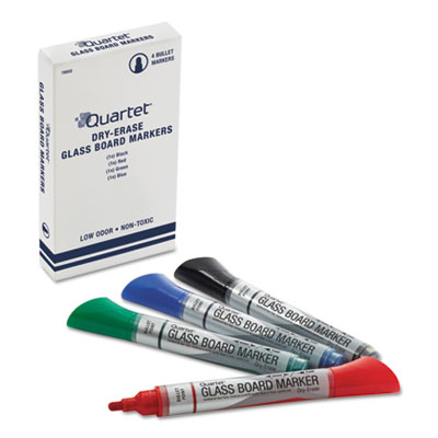 Quartet 79552-A Premium Glass Board Dry Erase Marker, Broad Bullet Tip, Assorted Colors, 4/Pack QRT79552
