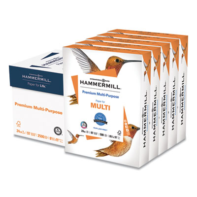 Hammermill Premium Multipurpose Print Paper, 97 Bright, 24lb, 8.5 x 11, White, 500 Sheets/Ream, 5 Reams/Carton HAM105810