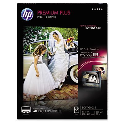 HP Premium Plus Photo Paper, 80 lbs., Soft-Gloss, 8-1/2 x 11, 50 Sheets/Pack HEWCR667A