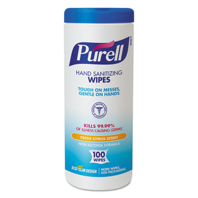 PURELL 9111-12 Premoistened Hand Sanitizing Wipes, Cloth, 5 3/4" x 7", 100/Canister GOJ911112EA