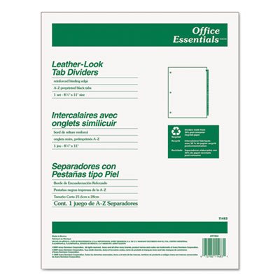 Office Essentials Preprinted Black Leather Tab Dividers, 25-Tab, Letter AVE11483