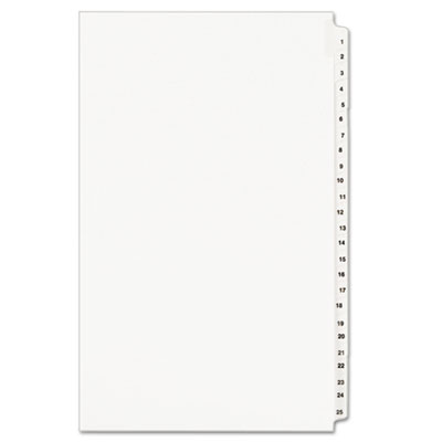 Avery Preprinted Legal Exhibit Side Tab Index Dividers, Avery Style, 25-Tab, 1 to 25, 14 x 8.5, White