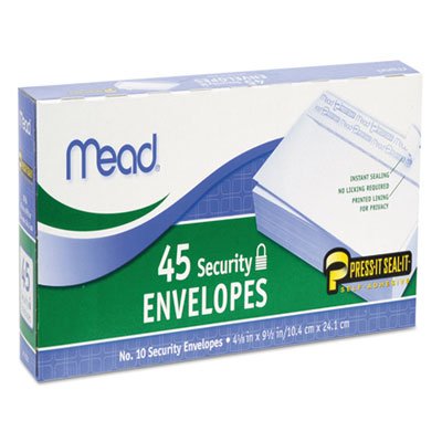 Mead Press-it Seal-it Security Envelope, 4 1/8 x 9 1/2, 20 lb, White, 45/Box 75026