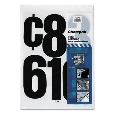 Chartpak Press-On Vinyl Numbers, Self Adhesive, Black, 6"h, 21/Pack CHA01198