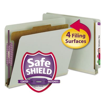 Smead Pressboard End Tab Classification Folder, Letter, 4-Section, Gray/Green, 10/Box SMD26800