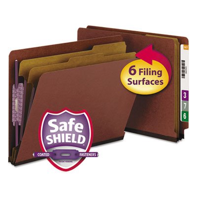 Smead Pressboard End Tab Classification Folder, Letter, Six-Section, Red, 10/Box SMD26860