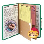 Smead Pressboard Folders with Two Pocket Dividers, Legal, Six-Section, Green, 10/Box SMD19083