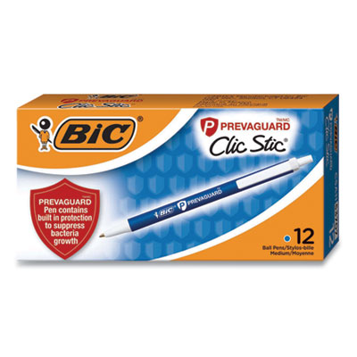 BIC PrevaGuard Antimicrobial Retractable Ballpoint Pen, Medium 1 mm, Blue Ink/Barrel, Dozen BICCSA11BE