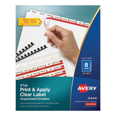 Avery Print and Apply Index Maker Clear Label Unpunched Dividers, 8-Tab, Ltr, 25 Sets AVE11444