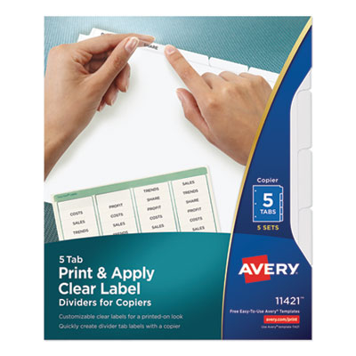 Avery Print and Apply Index Maker Clear Label Dividers, Copiers, 5-Tab, Letter, 5 Sets AVE11421
