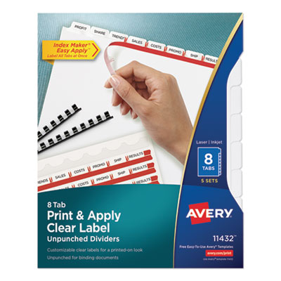 Avery Print and Apply Index Maker Clear Label Unpunched Dividers, 8Tab, Letter, 5 Sets AVE11432