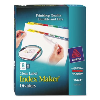 Avery Print & Apply Clear Label Dividers w/Color Tabs, 8-Tab, Letter, 25 Sets AVE11424
