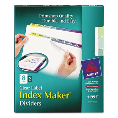 Avery Print & Apply Clear Label Dividers w/Color Tabs, 8-Tab, Letter, 5 Sets AVE11991