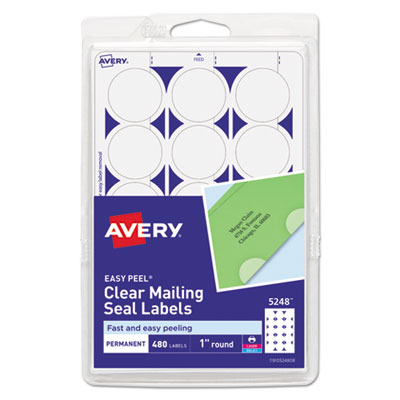 Avery Printable Mailing Seals, 1" dia., Clear, 15/Sheet, 32 Sheets/Pack, (5248) AVE05248