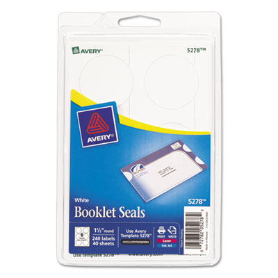 Avery Printable Mailing Seals, 1.5" dia., White, 6/Sheet, 40 Sheets/Pack AVE5278