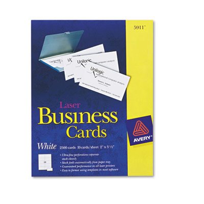 Avery Printable Microperf Business Cards, Laser, 2 x 3 1/2, White, Uncoated, 2500/Box AVE5911