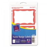 Avery Printable Self-Adhesive Name Badges, 2-11/32 x 3-3/8, Red Border, 100/Pack AVE5143