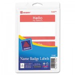 Avery Printable Self-Adhesive Name Badges, 2-11/32 x 3-3/8, Red "Hello", 100/Pack 5140
