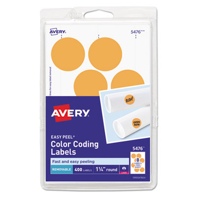 Avery Printable Self-Adhesive Removable Color-Coding Labels, 1.25" dia., Neon Orange, 8/Sheet, 50 Sheets/Pack, (5476) AVE05476