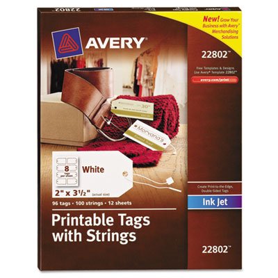 Avery Printable Tags with Strings, 2 x 3 1/2, White, 96/Pack AVE22802