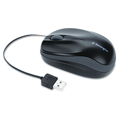 Kensington K72339US Pro Fit Optical Mouse with Retractable Cord, USB 2.0, Left/Right Hand Use, Black KMW72339