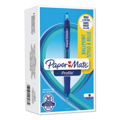 Paper Mate Profile Retractable Ballpoint Pen, Bold 1.4 mm, Blue Ink/Barrel, 36/Pack PAP2083008