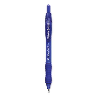 Paper Mate Profile Retractable Gel Pen, Medium 0.7 mm, Blue Ink, Translucent Blue Barrel, Dozen PAP2095472