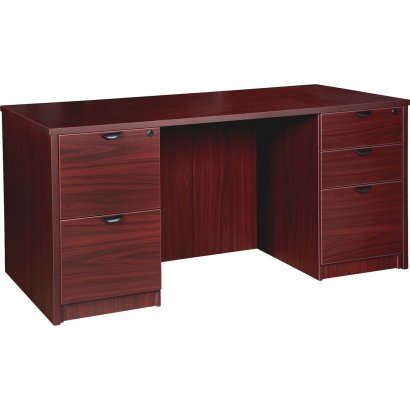 Lorell Prominence 2.0 Mahogany Laminate Double-Pedestal Desk - 5-Drawer PD3060DPMY