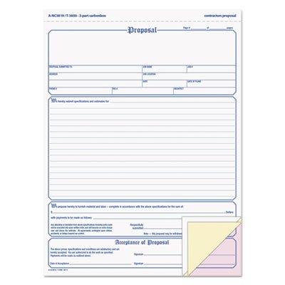 Tops Proposal Form, 8-1/2 x 11, Three-Part Carbonless, 50 Forms TOP3850