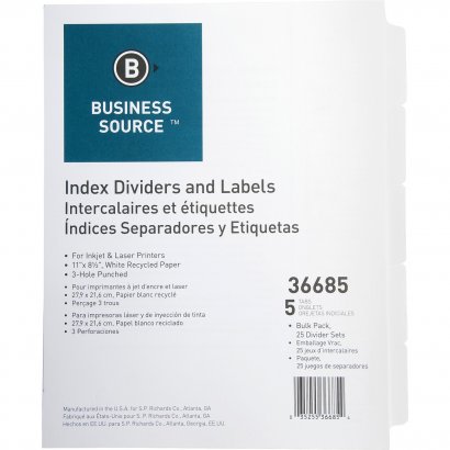 Business Source Punched Laser Index Divider 36685