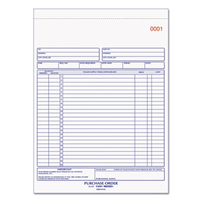 Rediform Purchase Order Book, 8 1/2 x 11, Letter, Three-Part Carbonless, 50 Sets/Book RED1L147