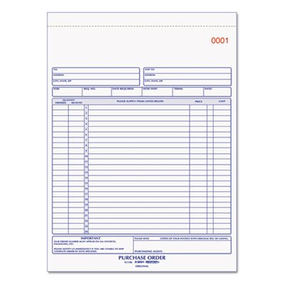 Rediform Purchase Order Book, 8 1/2 x 11, Letter, Two-Part Carbonless, 50 Sets/Book RED1L146