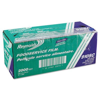 REY 910SC PVC Food Wrap Film Roll in Easy Glide Cutter Box, 12" x 2000 ft, Clear RFP910SC