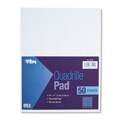 Tops Quadrille Pads, 10 Squares/Inch, 8 1/2 x 11, White, 50 Sheets TOP33101