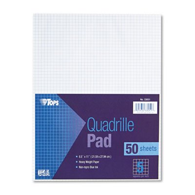 Tops Quadrille Pads, 5 Squares/Inch, 8 1/2 x 11, White, 50 Sheets TOP33051