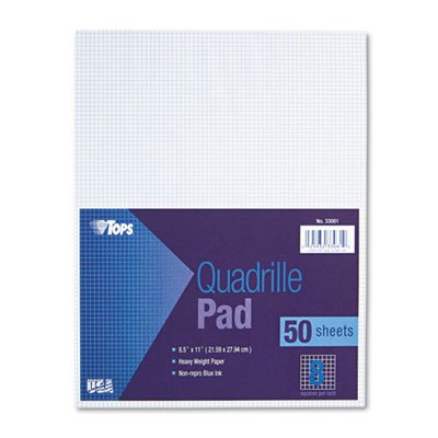 Tops Quadrille Pads, 8 Squares/Inch, 8 1/2 x 11, White, 50 Sheets TOP33081