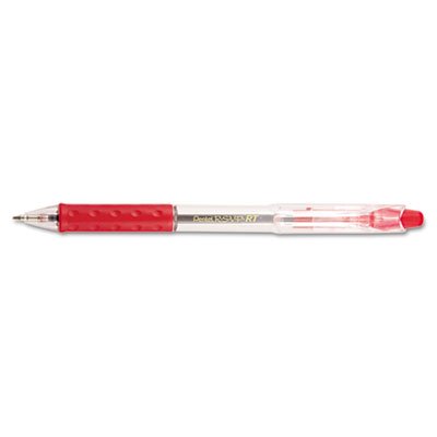 Pentel R.S.V.P. RT Retractable Ballpoint Pen, 1mm, Clear Barrel, Red Ink, Dozen PENBK93B