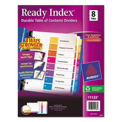 Avery Ready Index Customizable Table of Contents Multicolor Dividers, 8-Tab, Letter AVE11133