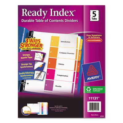 Avery Ready Index Customizable Table of Contents Multicolor Dividers, 5-Tab, Letter AVE11131