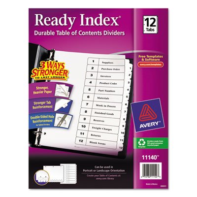 Avery Ready Index Customizable Table of Contents Black & White Dividers, 12-Tab, Ltr AVE11140