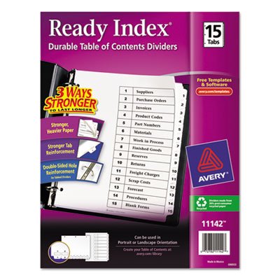 Avery Ready Index Customizable Table of Contents Black & White Dividers, 15-Tab, Ltr AVE11142