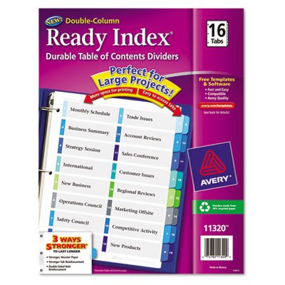 Avery Ready Index Customizable Table of Contents Double Column Dividers, 16-Tab, Ltr AVE11320